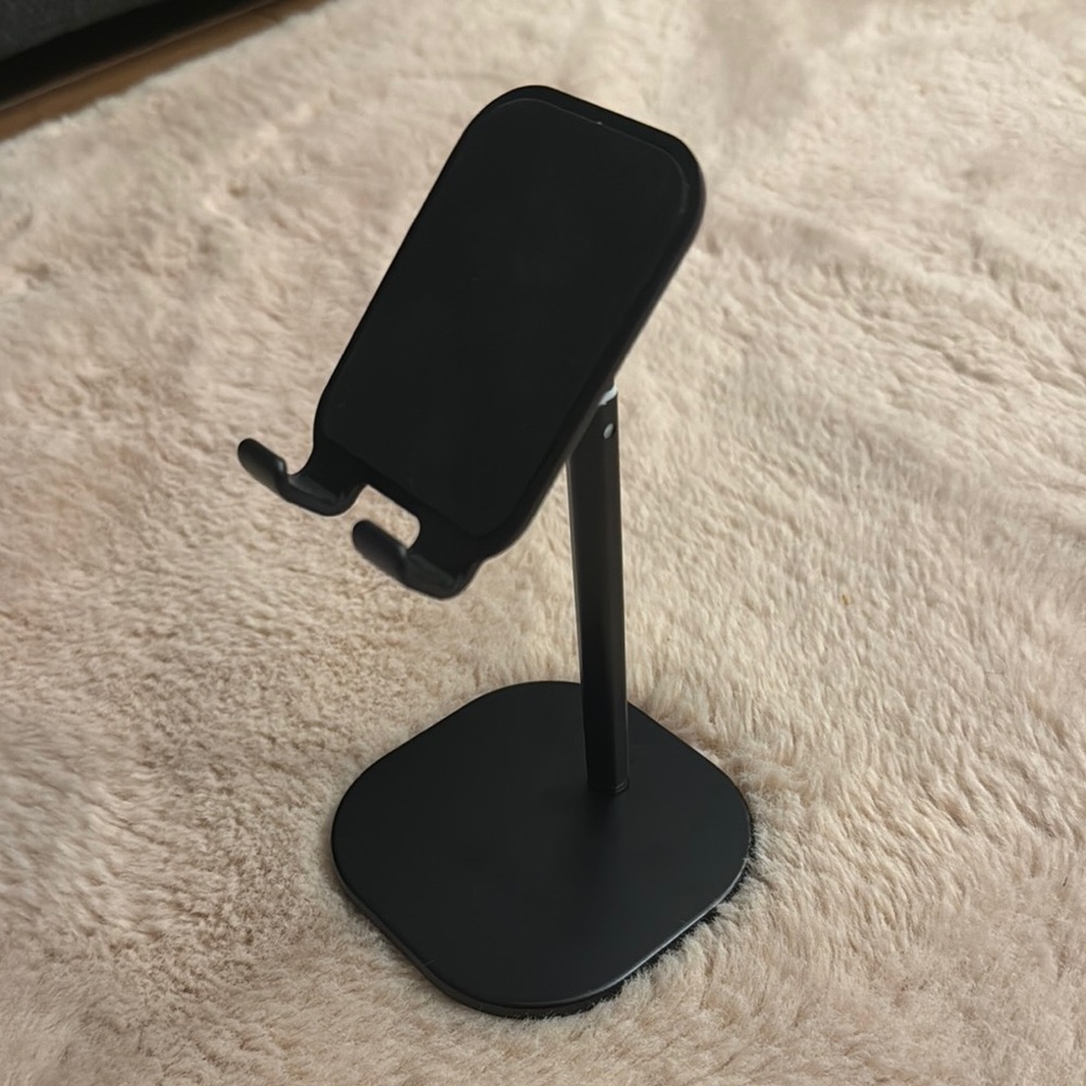 Modern Black Tablet Stand with Adjustable Arm and Stable Base
